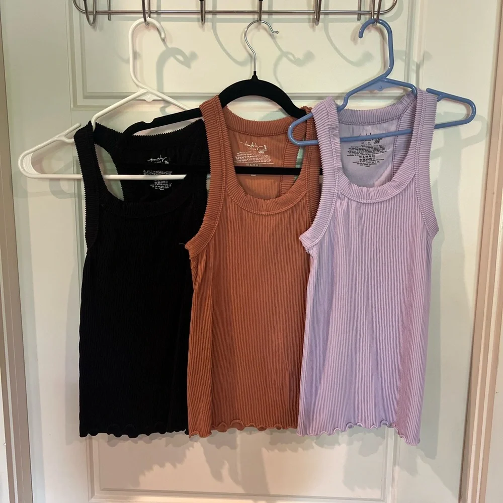 Free People Ribbed Tank Top Trio - Black, Brown, and Lavender - Picture 1 of 2